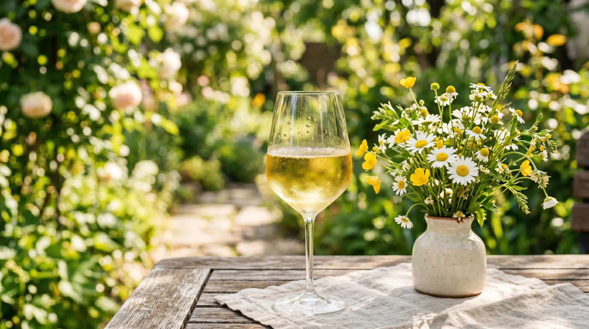 Weißweinglas auf Tisch
