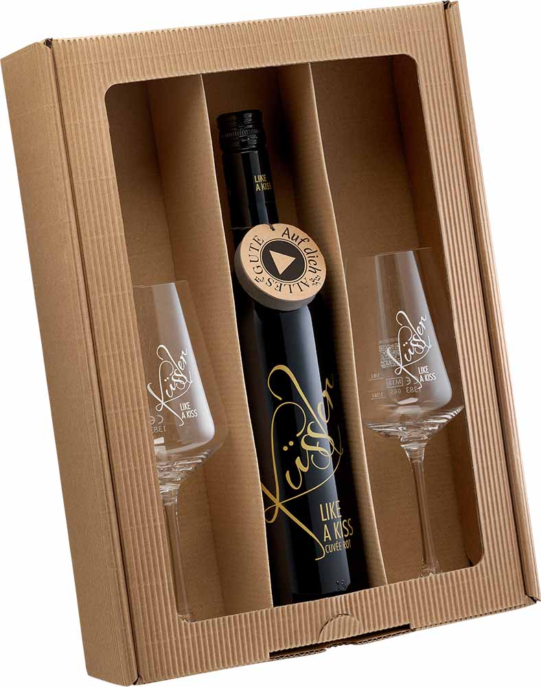 2024 Singender Geburtstagswein mit zwei Küssler-Gläsern rot