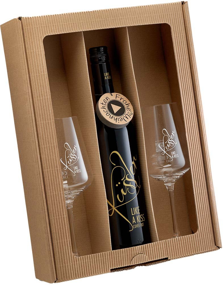 2024 Singender Weihnachtswein mit zwei Küssler-Gläsern rot